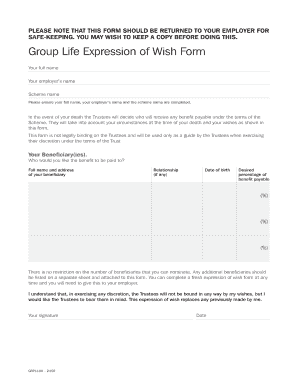 Canada Life Expression of Wish Form