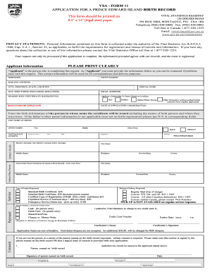 VSA FORM 11 APPLICATION for a PRINCE EDWARD ISLAND