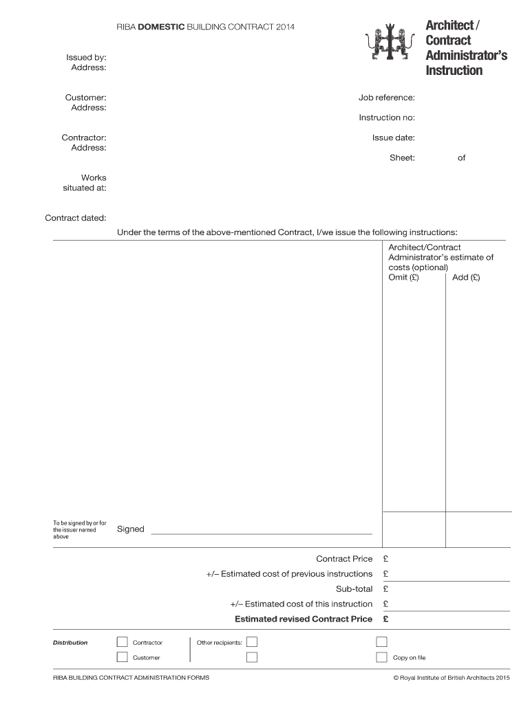 ArchitectContract Administrator&amp;#39;s Instruction PDF RIBA Contracts  Form