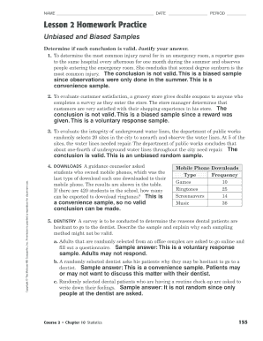 Lesson 2 Skills Practice Unbiased and Biased Samples  Form