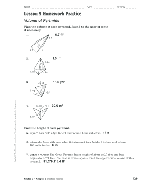 Lesson 5 Homework Practice Volume of Pyramids  Form