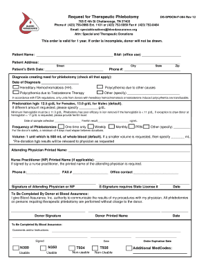 Blood Assurance Request for Therapeutic Phlebotomy  Form