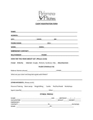 Pilates New Client Form Sample