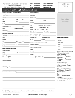 Get and Sign Necropsy and Sample Submission Form for Office Use Only MDH 