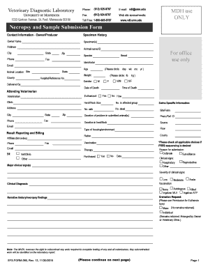 Necropsy and Sample Submission Form for Office Use Only MDH