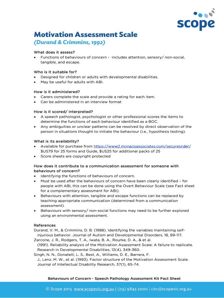 Motivation Assessment Scale PDF  Form