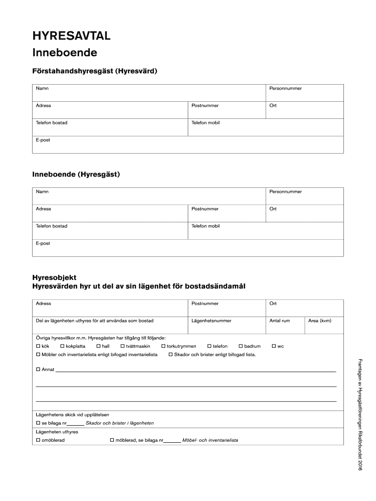 Hyresavtal Inneboende  Form