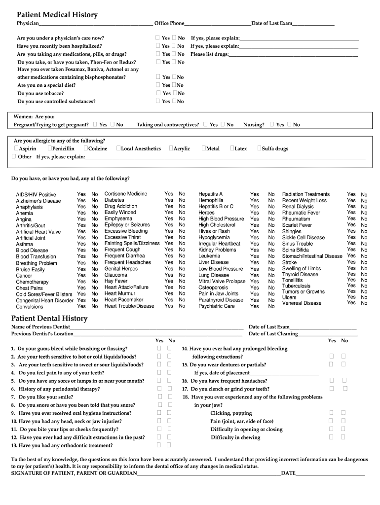 Dental Medical History Form Template from www.signnow.com