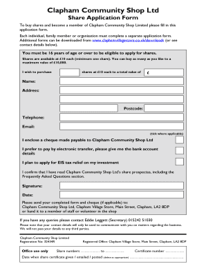 Application for Shares Form