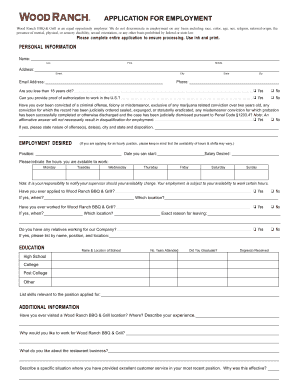 Wood Ranch Application  Form