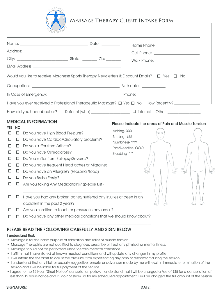 Massage Therapy Intake Form