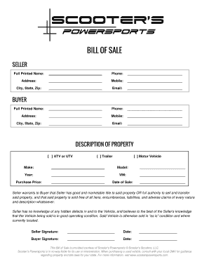 BILL of SALE Scooter&amp;#39;s Powersports  Form