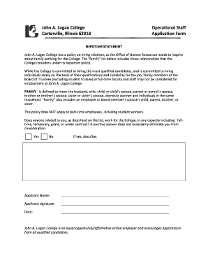 Operational Staff Application PDF John a Logan College  Form