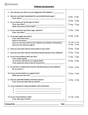 Diabetes Questionnaire Sample  Form