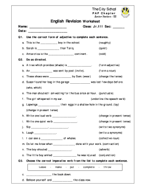 Class 3 English Worksheet PDF  Form
