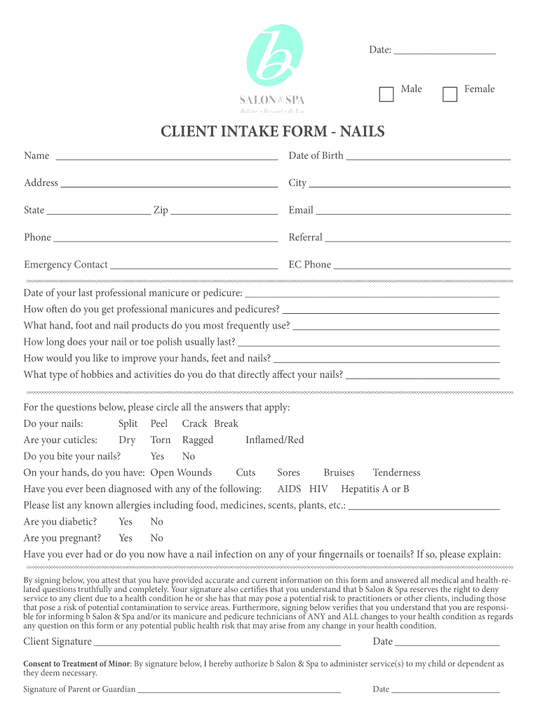 Nail Salon Client Intake Form