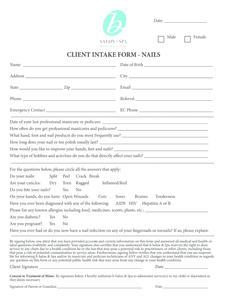 Free Printable Nail Consultation Form Printable Forms Free Online