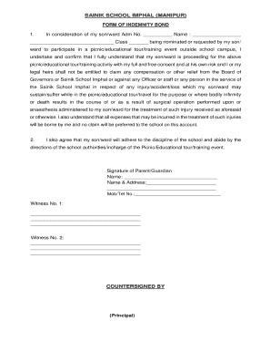 Indemnity Bond for School Bus  Form