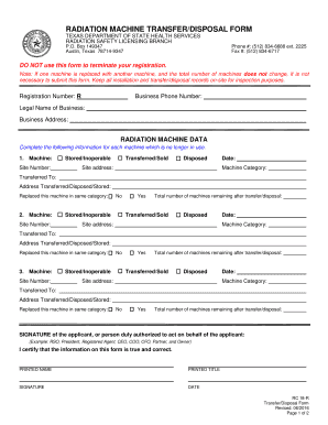 Radiation Machine TransferDisposal Form Texas Department of