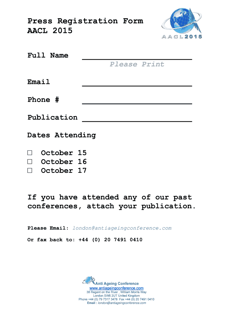 Press Registration Form AACL Anti Ageing