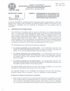 Requirements for Issuance of Certificate of Completion and DPWH  Form