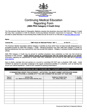 CME Category 2 Reporting Form for Use by Physicians Only PDF