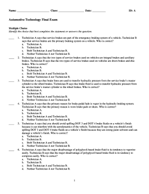 Automotive Technology Final Test on Electrical Todayclass Answers  Form