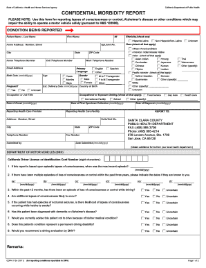  Use This Form for Reporting Lapses of Consciousness or Control, Alzheimer's Disease or Other Conditions Which May Impair the Abi 2011