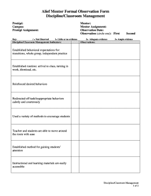 Classroom Management Observation Form