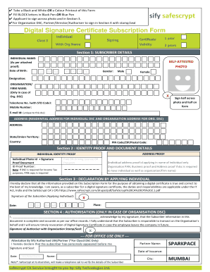 Digital Signature Certificate Subscription Form