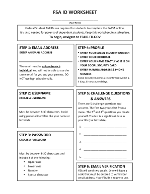 Fsa ID Worksheet  Form