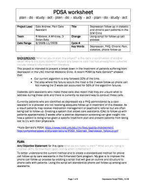 PDSA Worksheet UNC School of Medicine Med Unc  Form