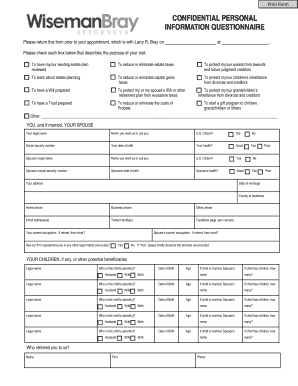 Estate Planning Questionnaire Wiseman Bray PLLC  Form