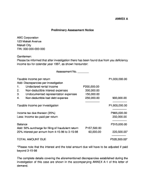 Final Assessment Notice Sample  Form