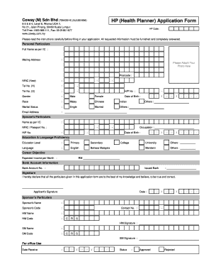 Coway M Sdn Bhd HP Health Planner Application  Form