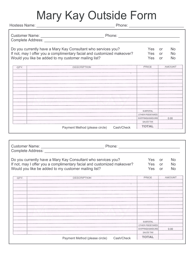 Mary Kay Outside Order Form