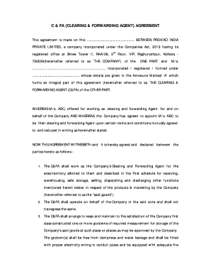 C &amp; F Agreement Provixo  Form