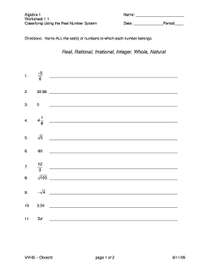 Classifying Real Numbers Worksheet Answer Key PDF  Form