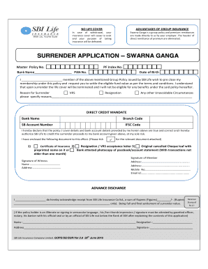  Sbi Life Swarna Ganga Surrender Form 2016-2024