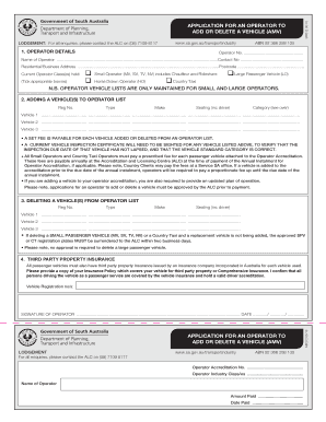  Application for an Operator to Add or Delete a Vehicle Application Form for an Operator to Add or Delete a Vehicle Sa Gov 2016