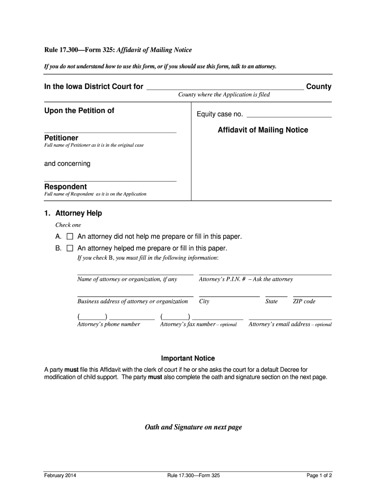 Iowa Form 325 Affidavit