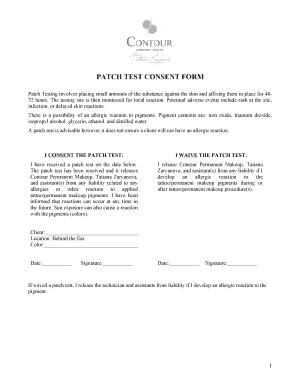 Patch Test Consent Form Contour Permanent Makeup