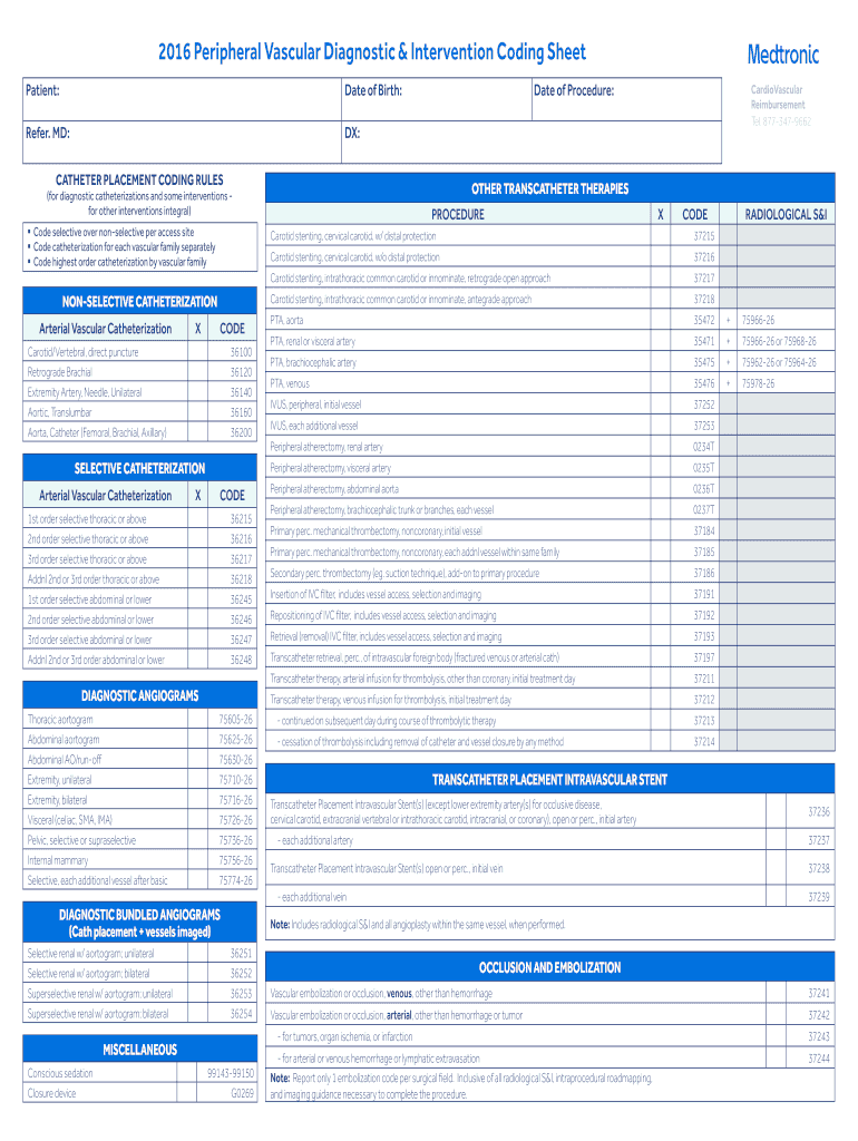 Peripheral Vascular Diagnostic Intervention Coding Sheet  Form