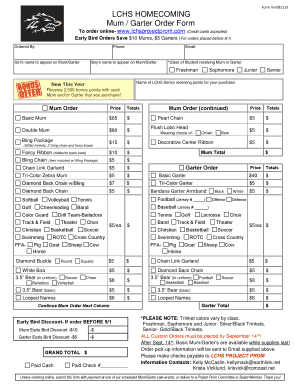 F LCHS HOMECOMING MumGarterOrder Form $5 $ O