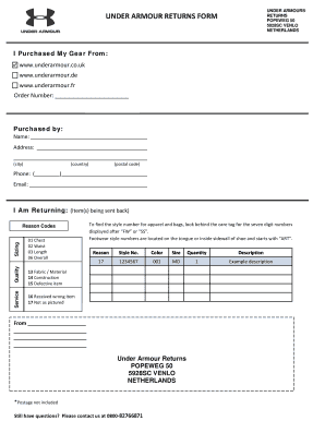 Under Armour Return Authorization Form