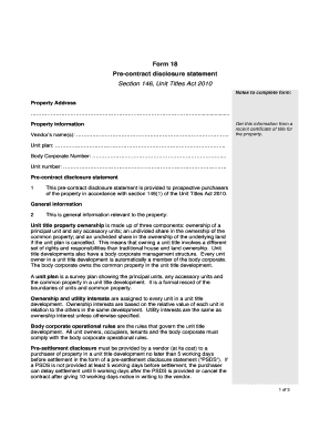 Form 18 Pre Contract Disclosure Statement