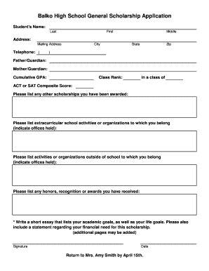 General Scholarship Application  Form