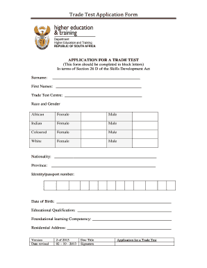  Trade Test Form 2013