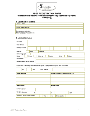 Abet Registration Forms