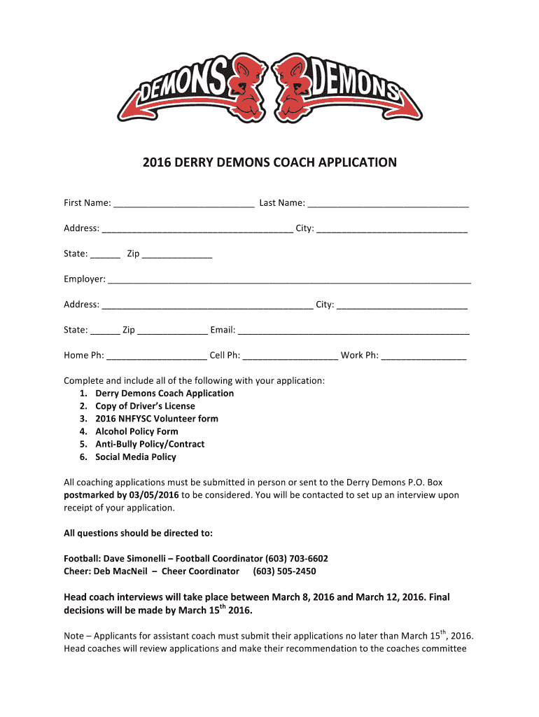  DERRY DEMONS COACH APPLICATION 2016-2024